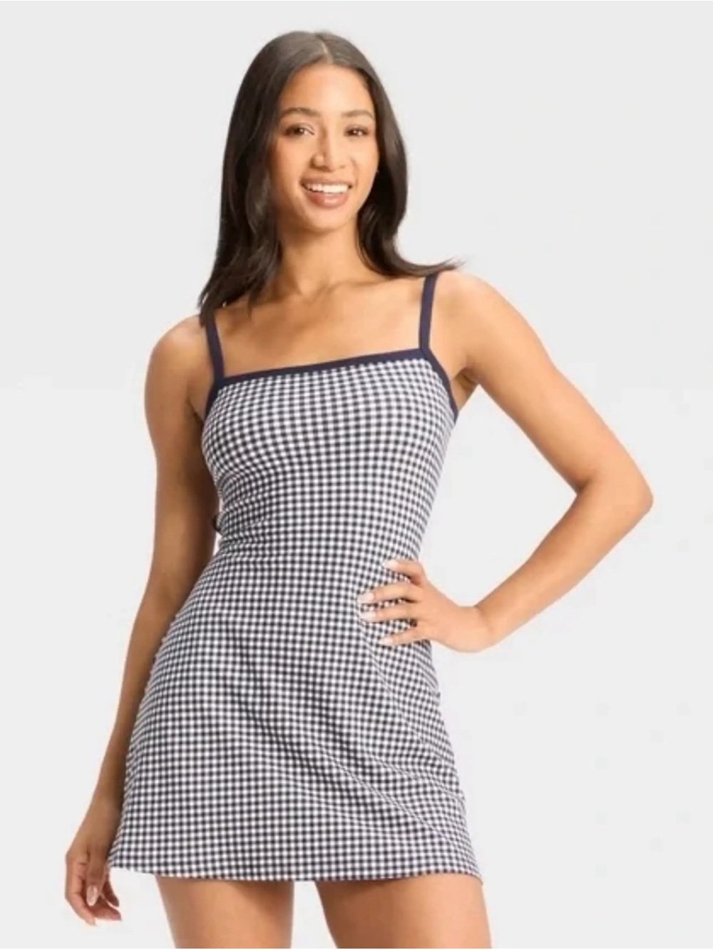 New Wild Fable Blue White Gingham Butter Bliss Open Back Athletic Mini Dress